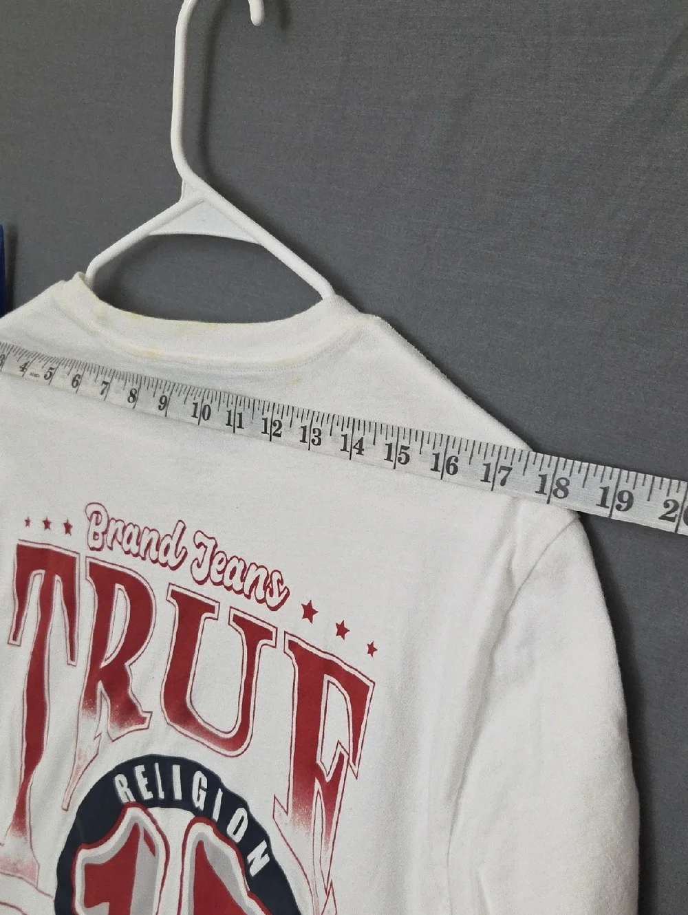 True Religion White Tee with Red‎ and Navy Graphic Logo